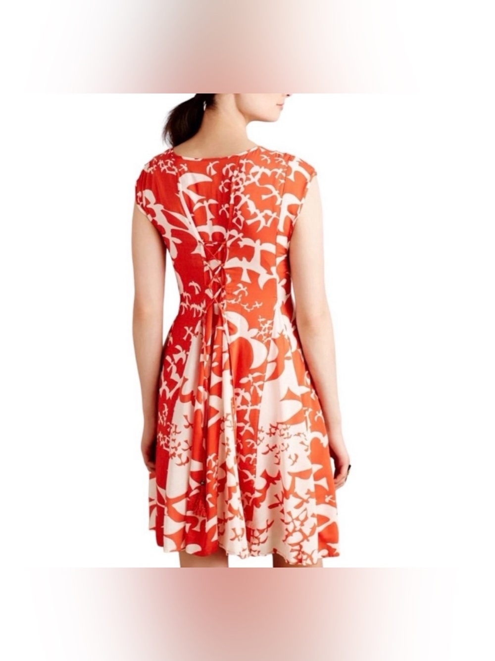 Anthropologie Maeve Indiga Swing Dress birds burnt orange white Womans small